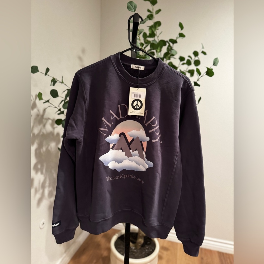 NWT Madhappy Local Optimist Summer Outdoors Oversized Fleece Crew- Purple - XS
